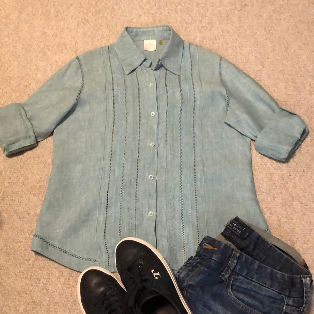 dbLIFE linen eyelet button down shirt